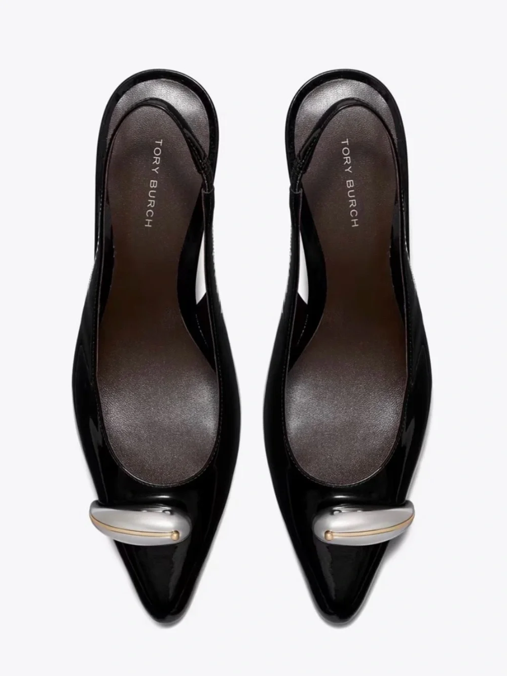 Tory Burch Pierced Black Patent Leather Slingback Heels - Size 8.5